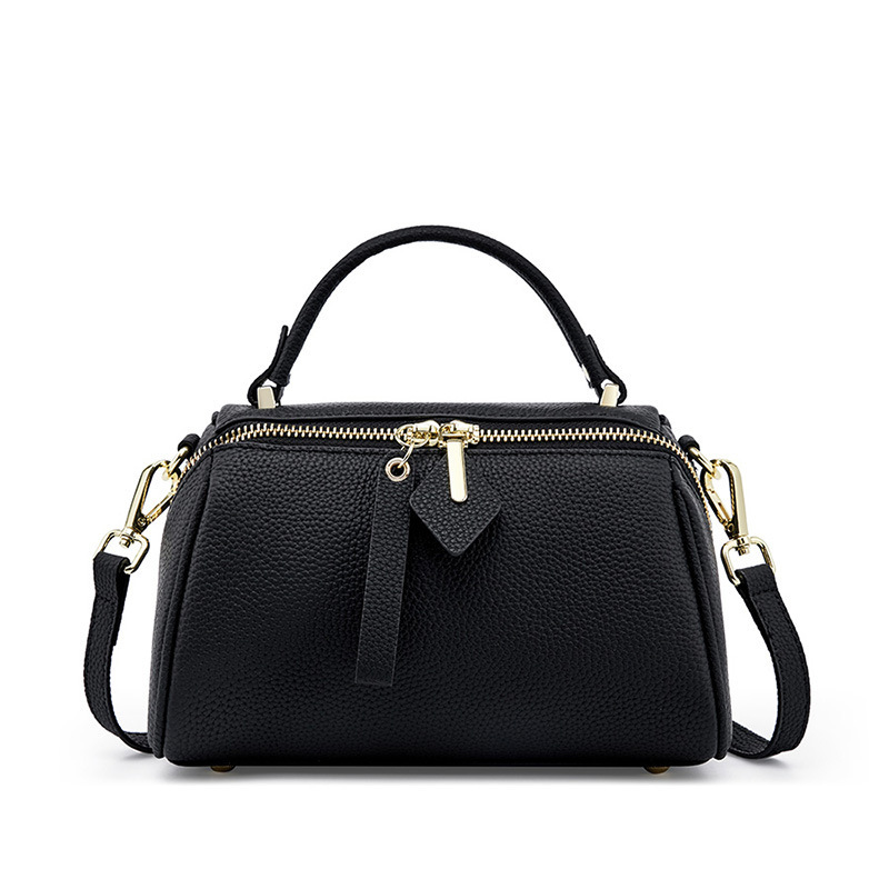 Genuine Leather Women's Bag 2026 New Retro Simple Classic Boston Tote Bag Cowhide Crossbody Shoulder Monochrome Bag
