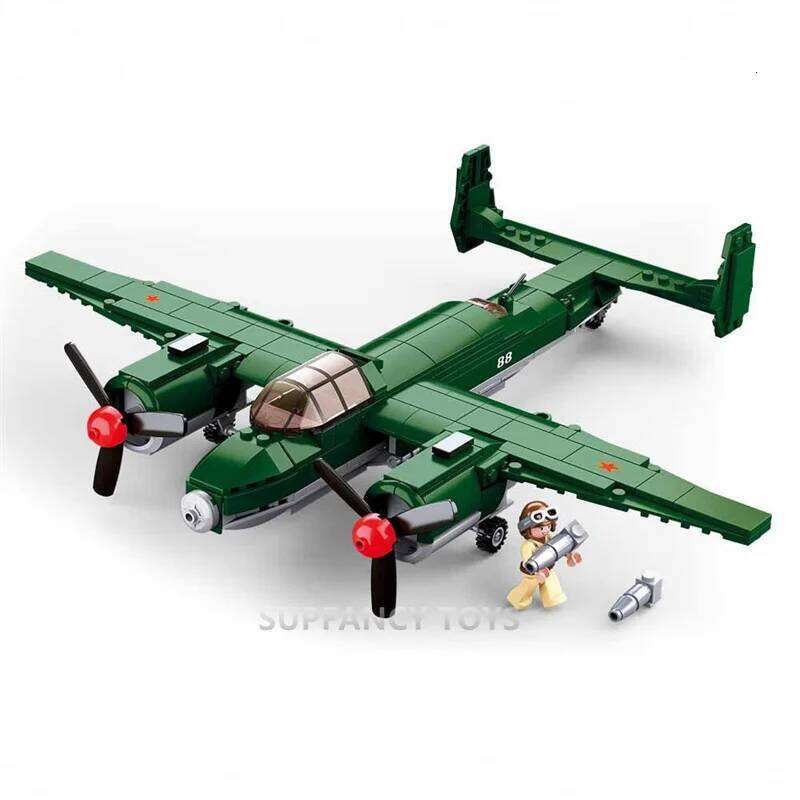 Sluban 311Pcs WWII Air Force TU-2 Medium Bomber Military Aircraft Model Educational Toy for Children Z260305