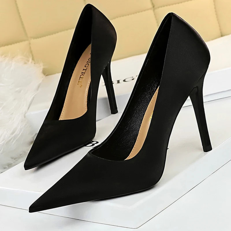 BIGTREE Shoes Silk Satin Woman Pumps Fashion High Heels 2026 Stiletto 10 Cm Heels Sexy Party Shoes Lady Pumps Large Size 43 260306