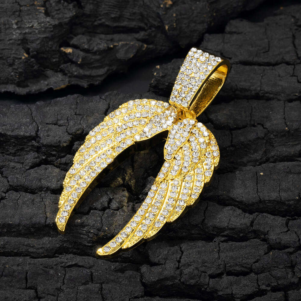 Amazon European and American Cross-Border Jewelry Hip-Hop Style Alloy Full Diamond Wing Pendant Cuban Chain High-Quality Accessories Factory