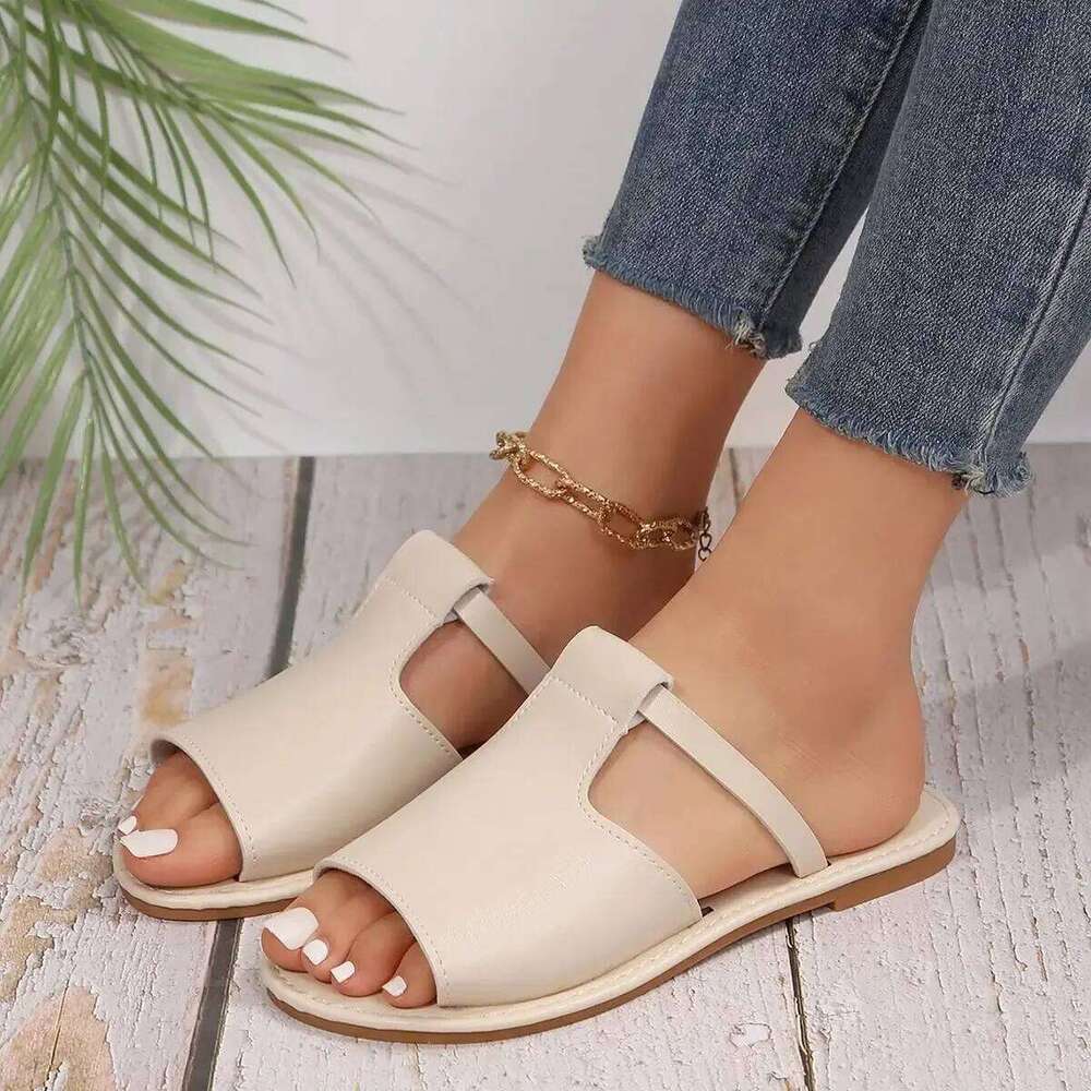 2025 summer new casual fashion solid color open toe slippers simple non-slip women's low heeled sandals
