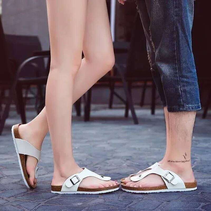 2025 Summer Cork Outdoor Flip Flops Slippers Couple Beach Sandals Shoes for Women