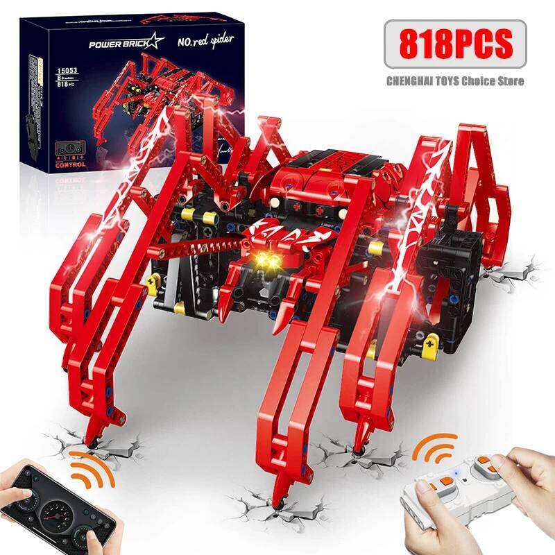 818pcs Remote Control Red Spider STEM Robot Building Block Kit MOC Science Construction Play Sets Educational Toy for Kids Gifts Z260306
