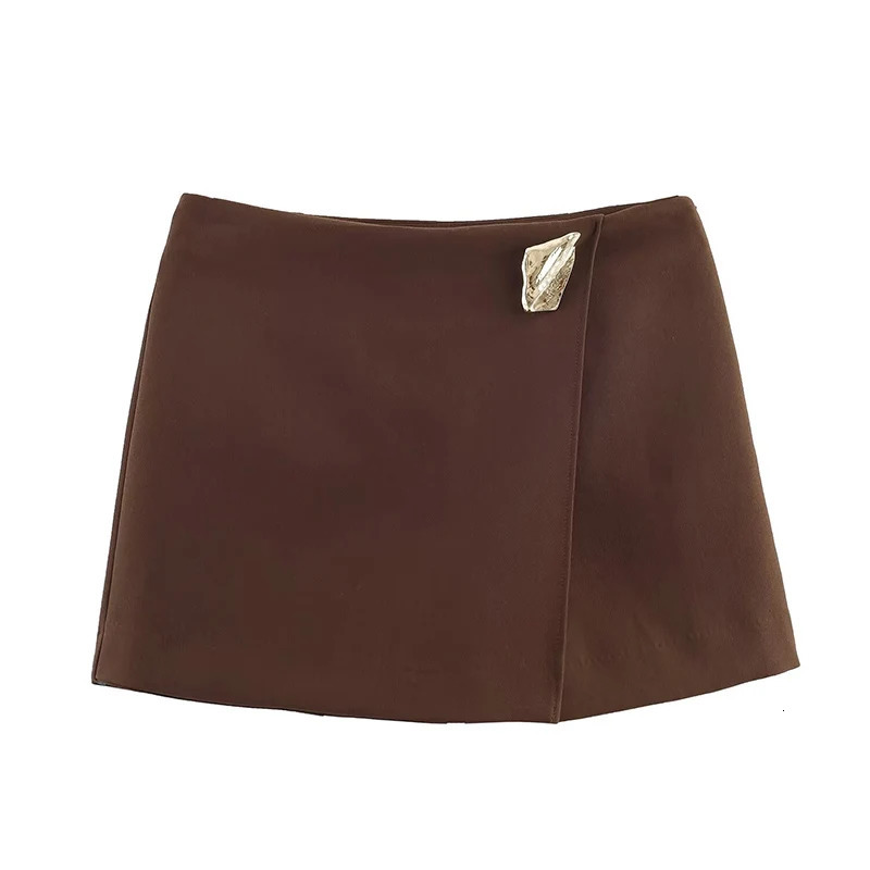 Asymmetry High Waist Mini Skirt Women Fashion Metal Decoration Elegant Shorts Woman Y2k Streetwear A Line Casual Skorts 260302