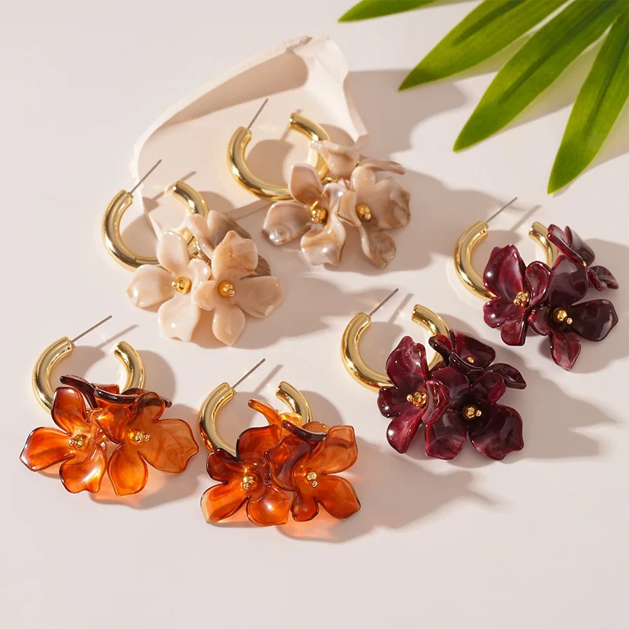 Retro Maillard Acrylic Flower Stud Earrings for Women Quality Jewelry Fashion Vacation Minimalist Earrings Wholesale 260303