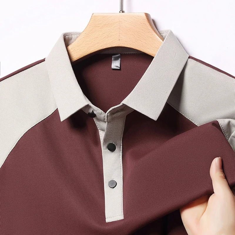 Mens Casual Fashion Splicing Short Sleeve Polo Shirt Korean Edition Summer T-shirt Comfortable Versatile Top 260304