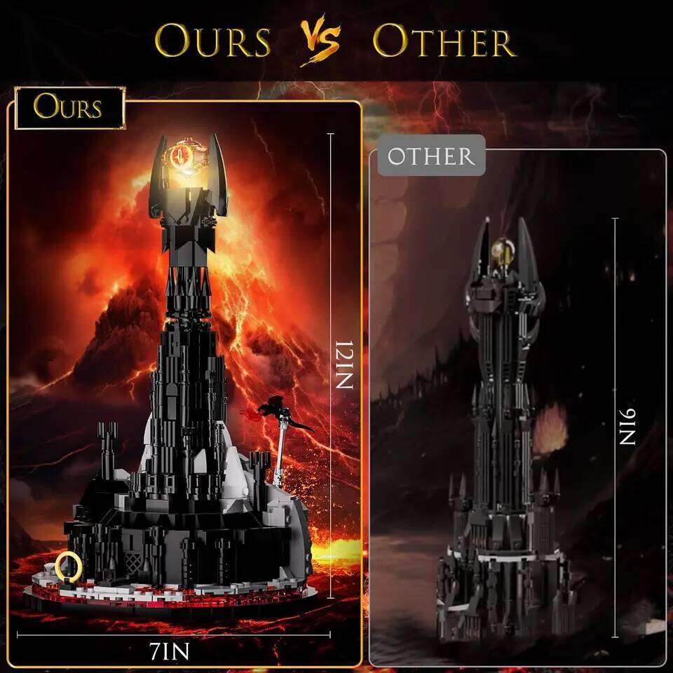 MOC Magic Lorded Black Devil Tower Building Block Set With LED Lighgt Rings Fortress Castle Bricks Toys Children Birthday Gifts Z260306