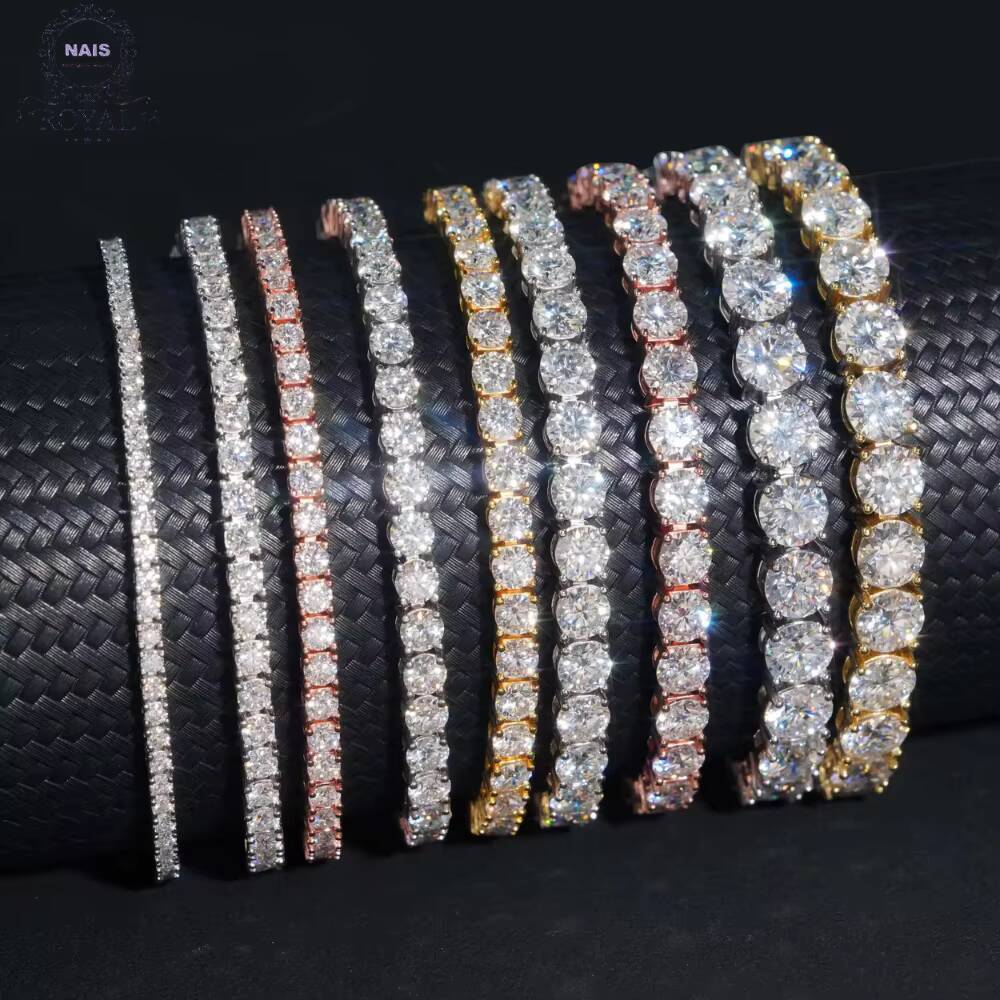 Hip Hop 925 Silver Gra VVS Moissanite Diamond Tennis Chain 3MM 4MM 5MM Necklace Bracelet for Men and Women Hiphop Style