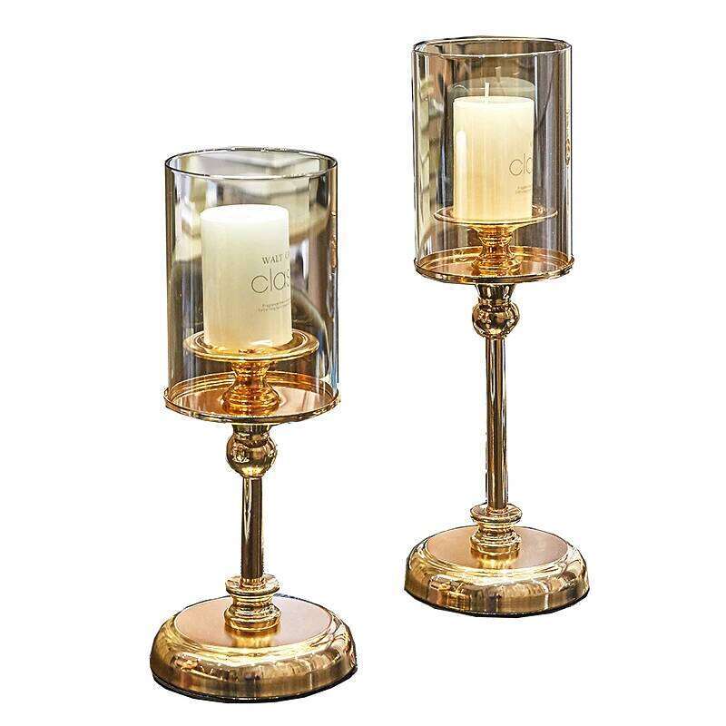 1pc Golden Glass Holders Pillar Candle Candlestick for Dining Coffee Table Wedding Events Parties Home Decor XJ260305