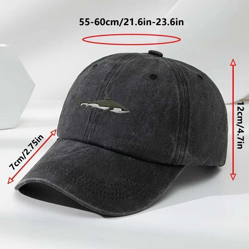 Trendy Retro Washed Vintage Shark Print Soft Top Sunshade Unisex Versatile Baseball Cap Y260304