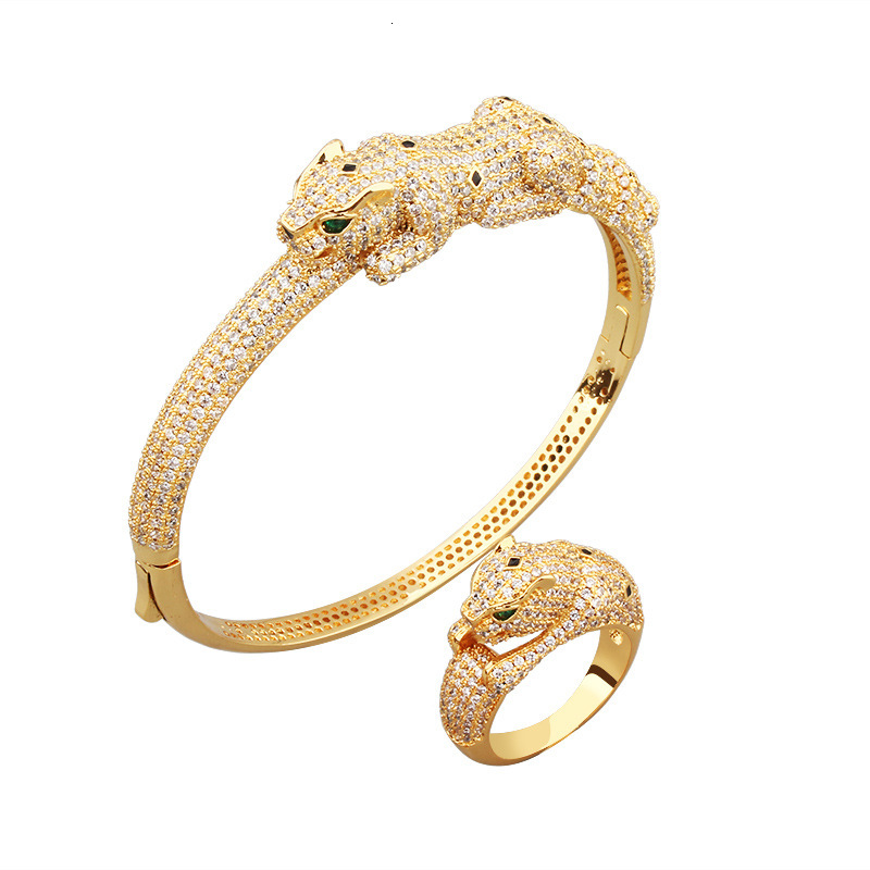 Bracelet Style Elegant Women's Leopard And Ring Set With Unique Punk Design Leopard-Shaped Bracelet
