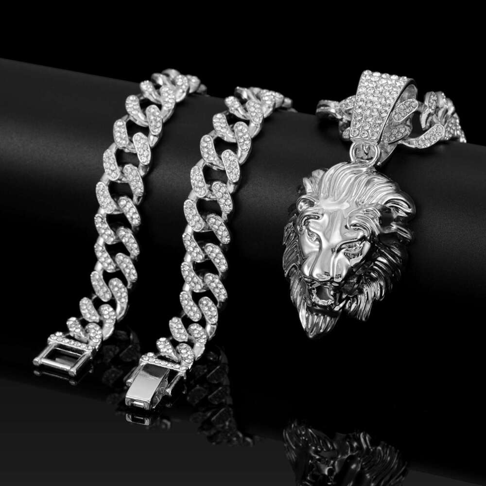 Classic Lion Head Necklace TEMU Amazon Hot Sale Miami Cuban Chain High-Quality Electroplating Quality Assurance
