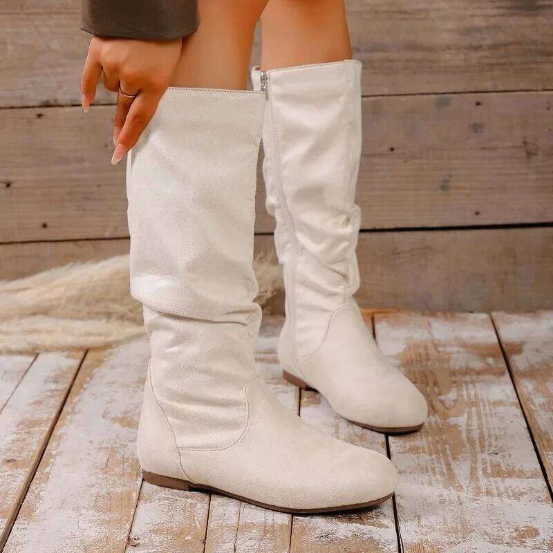 2025 Winter New Fashionable Side Zipper Tall Retro Suede Soft Bottom Anti Slip Fashion Boots