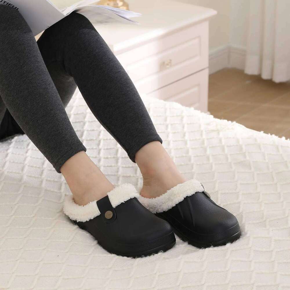 Litfun Winter Fur Lined Slippers For Women Men Waterproof Fuzzy Cozy Slides Warm Leisure Indoor Outdoor Garden Clogs Shoes
