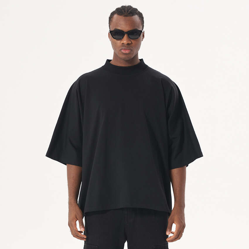 Men's fashion brand small collar heavy cotton t-shirt, American street style, loose fit, large size, boxy, and wide, men's short sleeve