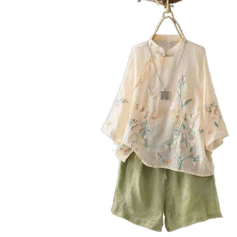 Mardi Hefxessdr Sve Embroidered Cotton Linen irt Thin Spring Autumn Women's Traditional Chinese Sle Zen Tea Ceremony Top Chinese style shirt wome
