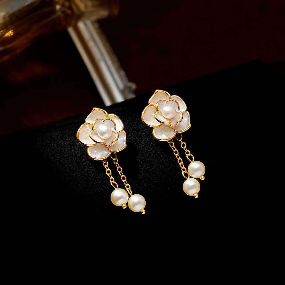 Camellia Earrings For Women 2025 New Trendy High-end Floral Stud Earrings Light Luxury Niche Design Pearl Earrings