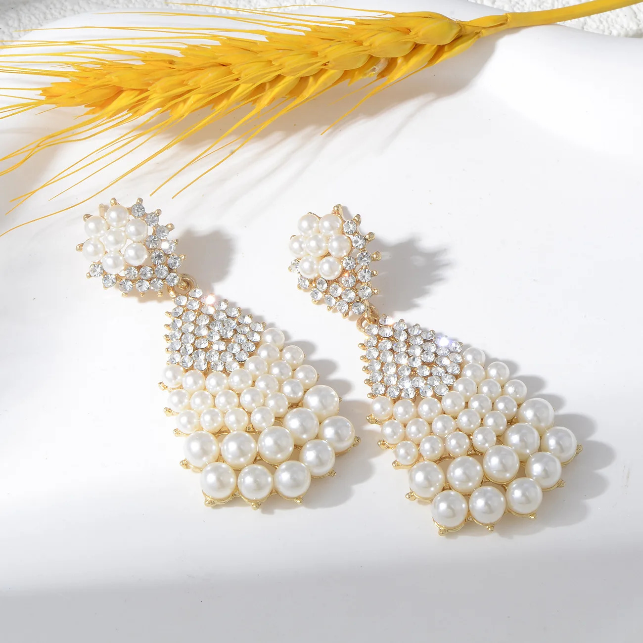ious pearl earrings full of diamonds zircons geometric large water drops versatile retro bridal dress earrings 260303