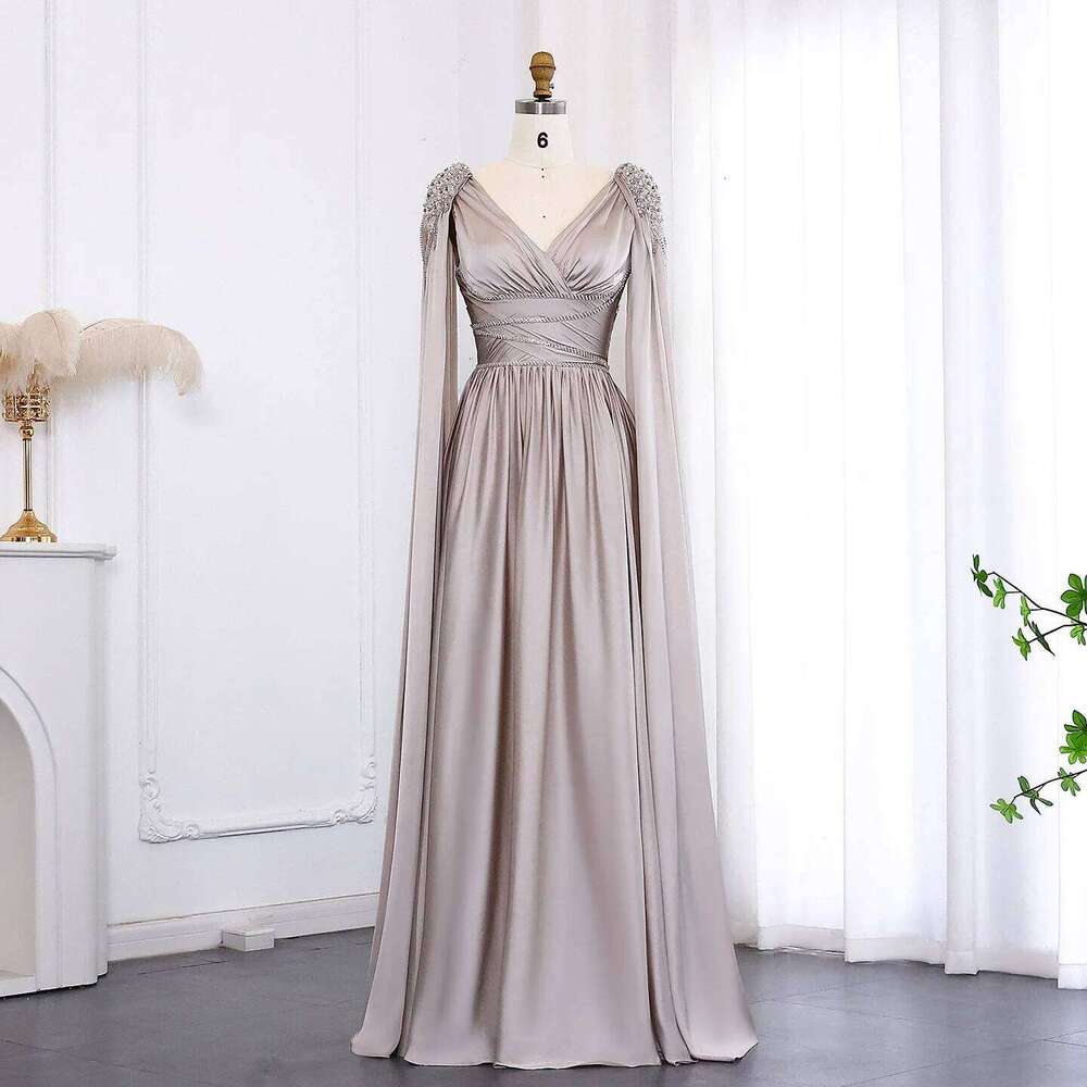 Rose Gold Arabic V-Neck Turquoise Evening Dress With Cape Women Wedding Party Gown Customized
