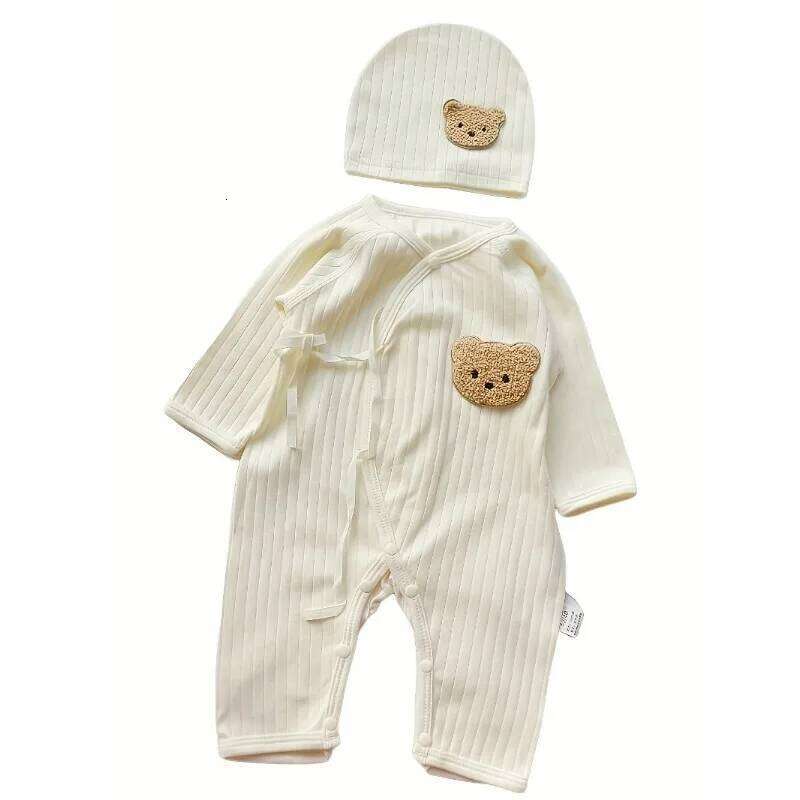All Seasons Cute Infant Newborn Romper Baby Boy Girl Cartoon Bear Cotton Jumpsuit with Hat Z260306