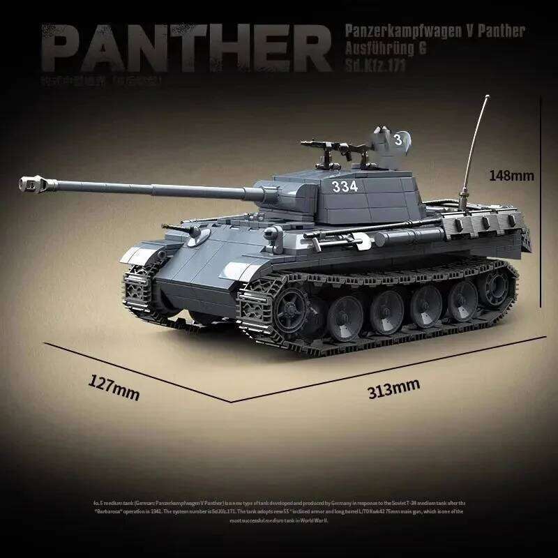 Military World War II Series Panther Type-G Tank Building Block Toy Collection Model Children For Christmas And Birthday Gifts Z260305
