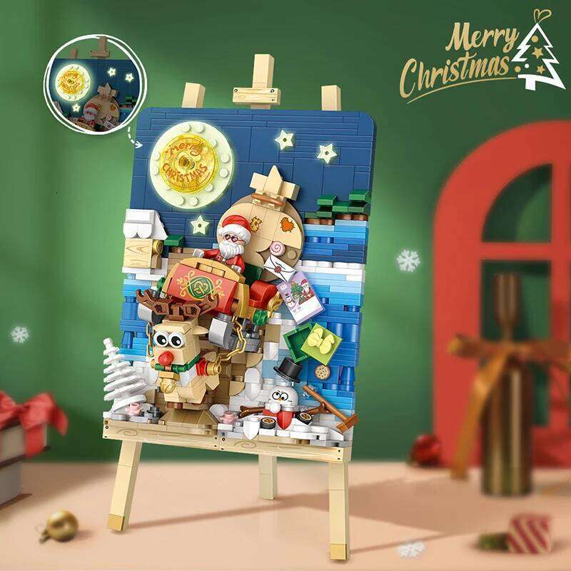 Mini Blocks Christmas Sleigh Bike Drawing Kids Building Toys DIY Puzzle Bricks Girls Boys Holiday Gifts Home Dcor Z260306