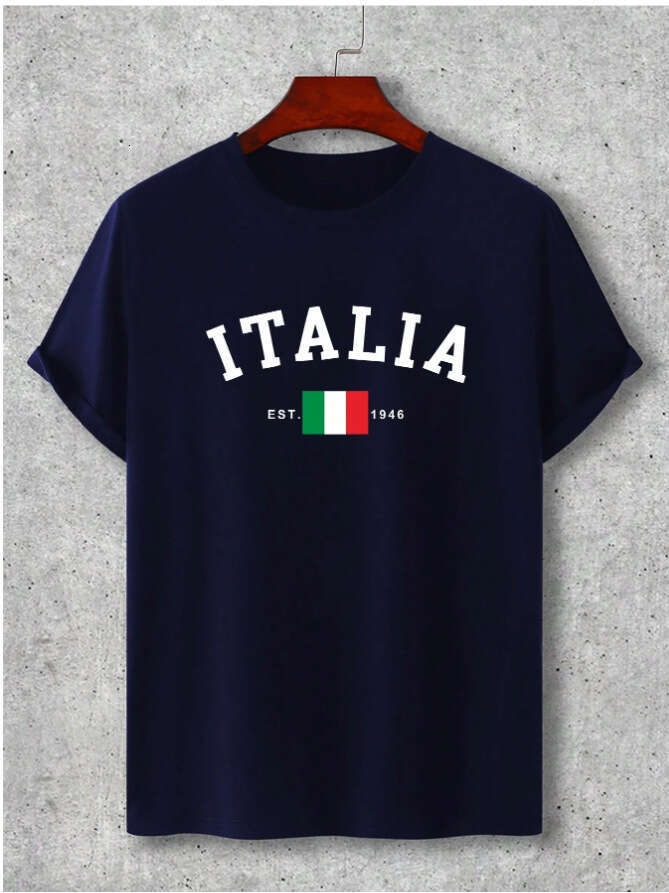 2025 New European and American Export Casual Versatile Fashionable Men's Italian Print Short Sleeve T-Shirt