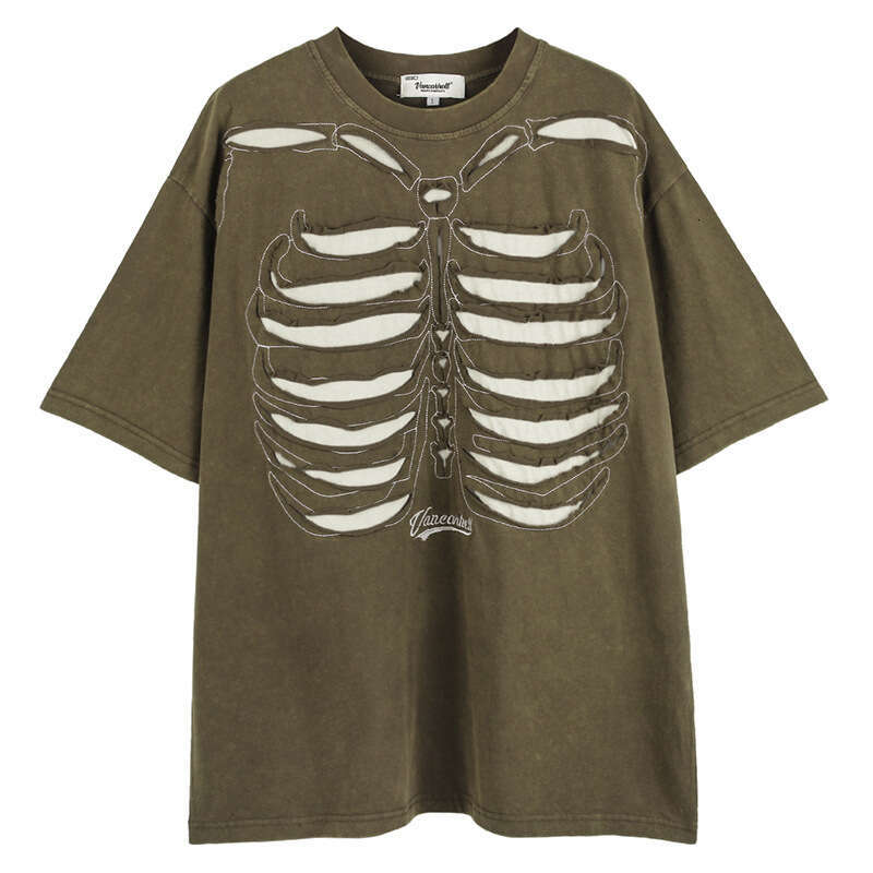 Men's Summer European American Dark High Street Fashion Brand Ins National Trend Vintage Skull Short Sleeve T-Shirt for Men and Women
