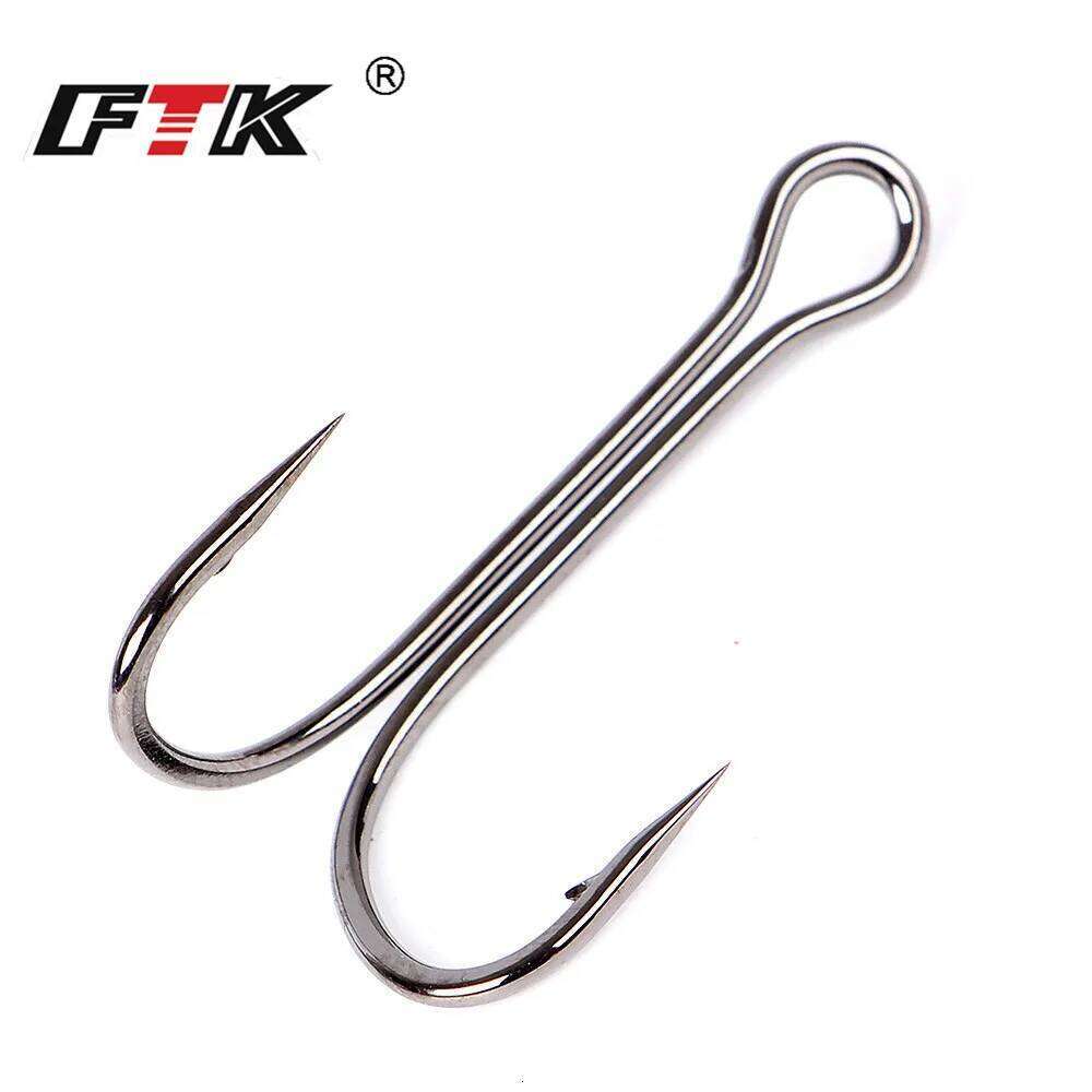 FTK 20pcs/pack Double Fishing Barbed Carp Fishhook For Soft Worm Lure High Carbon Steel Duple Hooks Y260305