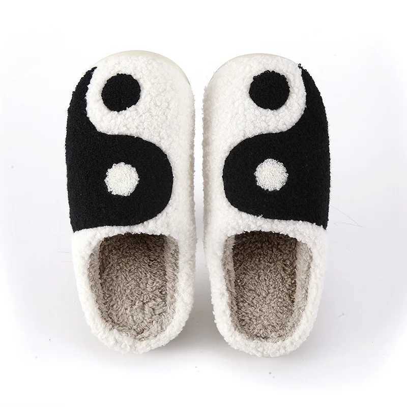 Womens Yin Yang Slippers - Cozy Fleece Indoor Slippers with Memory Foam Non-slip Plush Home Shoes for Living Room S260305