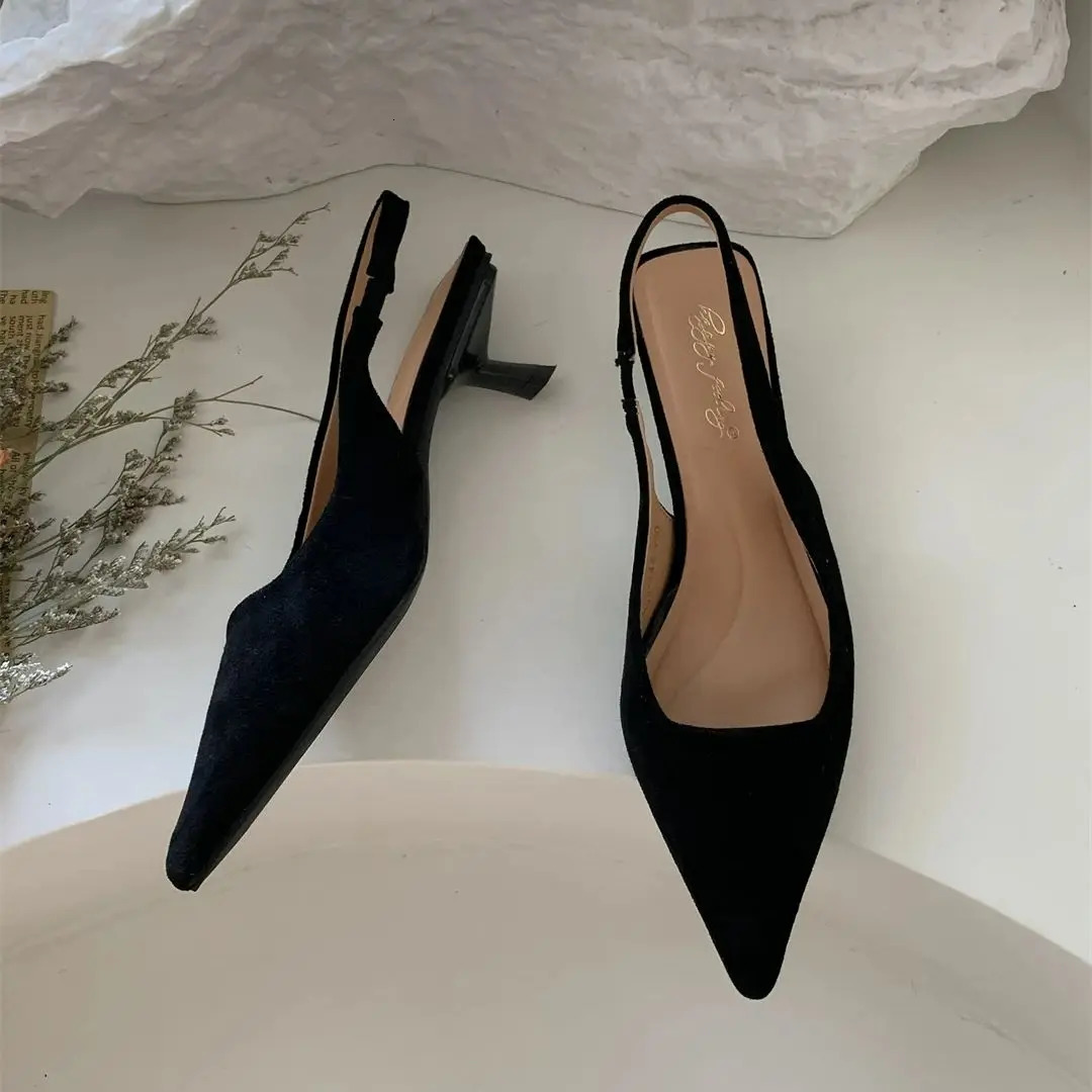 Bailamos Women Sandals Pointed Toe Elegant Low-heel Shoes Summer Fashion Slingback Woman Mules Shoes Pumps Dress Shoes 260303