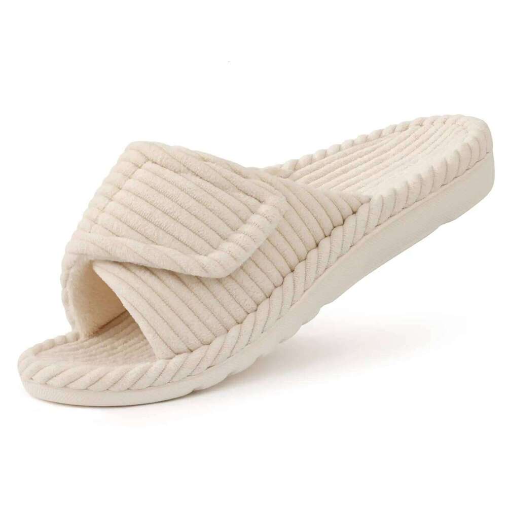 Litfun Orthopedic House for Women Adjustable Arch Support Indoor Slippers Open Toe Corduroy Bedroom Shoes