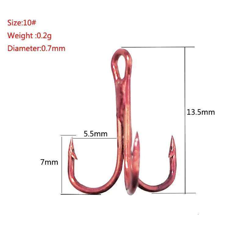 OUTKIT 20PCS/lot High Carbon Steel Treble Fishing Hooks Red Hard Round Bent Triple Artificial Lure Fishhooks Size 4 6 8 10 S260305