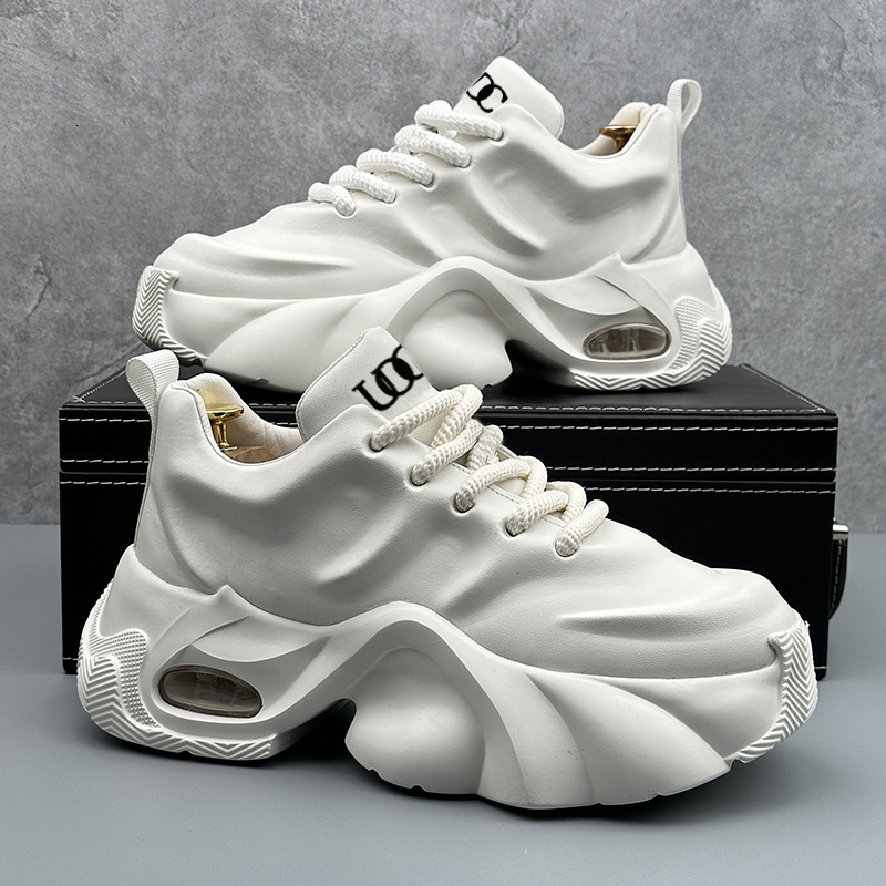 Free Shipping 2026 New Casual Shoes Thick Sole Sneakers Large Size Waterproof Leather Black White Designer Shoes for Men