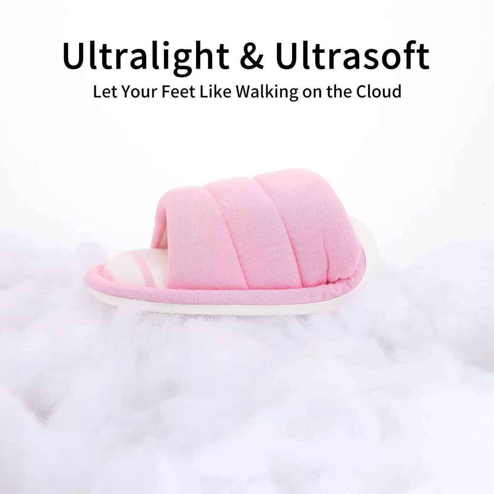 Litfun Memory Foam Women Flat Soft Sole Anti-Slips Cotton Shoes Open Toe Comfort Bedroom Slides Female Casual Slippers