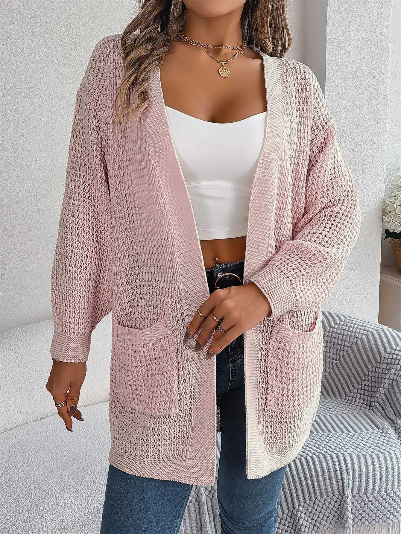 Womens Solid Pocket Long Sleeve Cardigan Sweater - Casual Loungewear for Fall Winter Vacation M260306