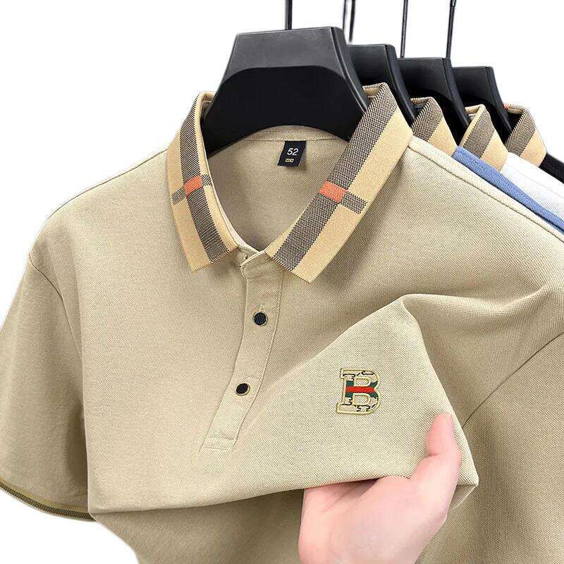 Men's Polos Men's Tees Polos Shirt Men's High-End Casual Fashion B Label Color-Blocking Turn-Down Collar Cotton Half Sle Home Casual Me