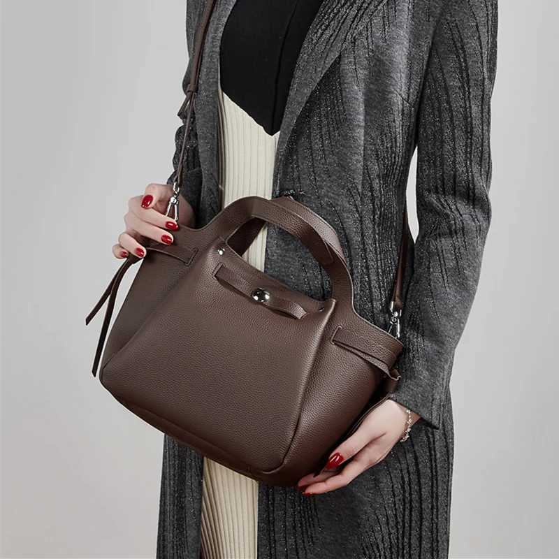 Burminsa Cowhide Genuine Leather Bucket Soft Shoulder Bags For Women 2026 Designer Crossbody Totes Work Ladies Handbags H260306