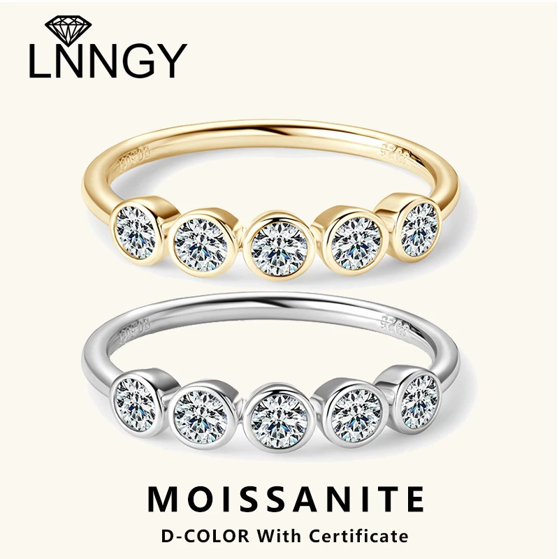 Lnngy Certified m Round Bezel Ring Bague Argent 925 Sterling Silver Wedding Rings for Women Couples Jewelry Gift 260304