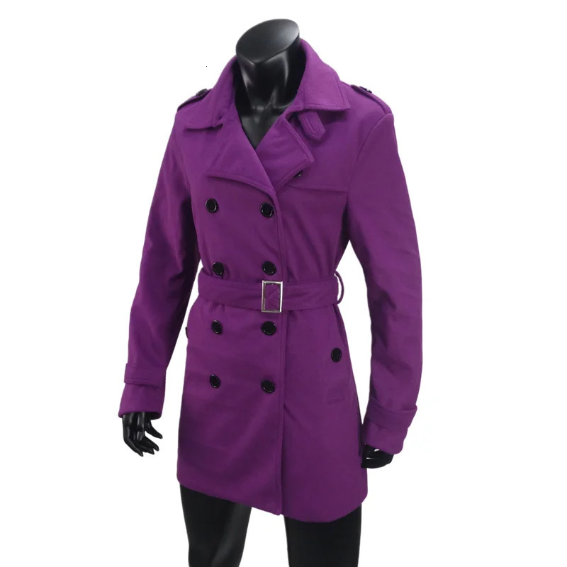 Womens Trench Coat Wool Blends Double Breasted Lining Jacket Belt Shoulder Badge Casual Coats Streetwear Clothing 260228