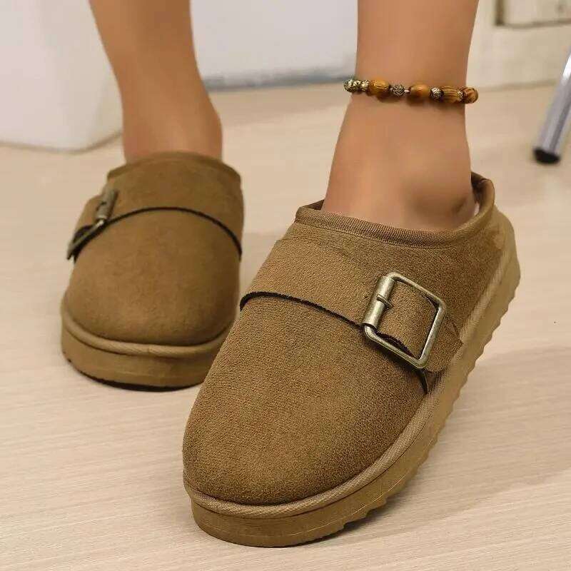 2025 New Metal Buckle Outdoor Women, Thick Bottom Fashionable Warm Winter Slippers for Women