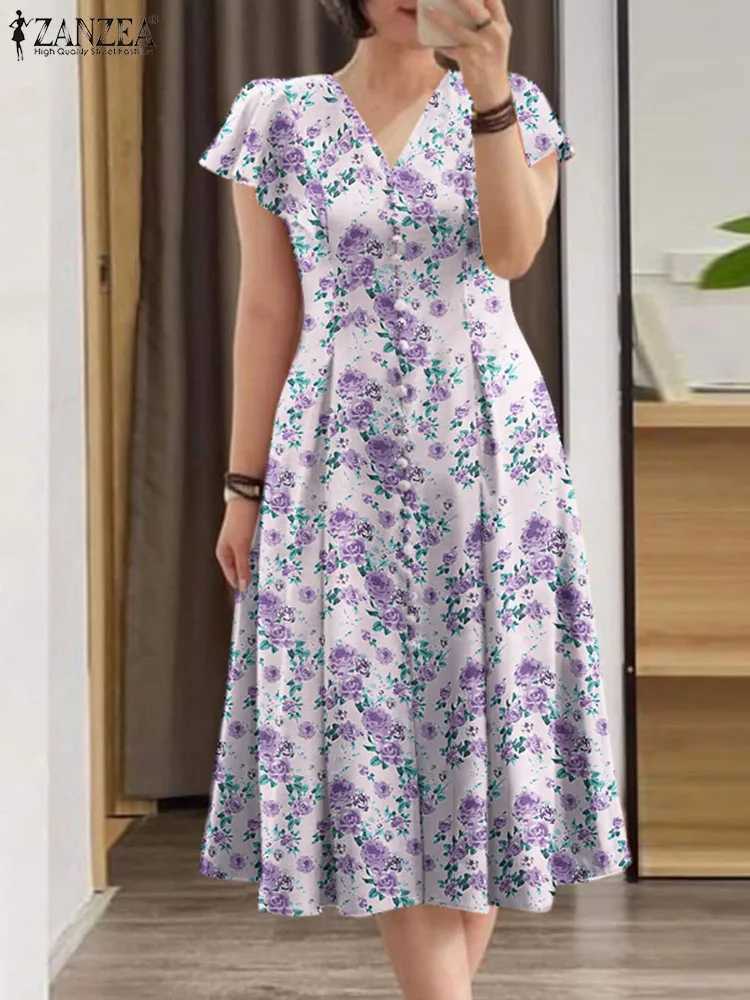 Elegant Floral Dress ZANZEA Women Summer Short Sleeve Party Sundress Robe Femme Causal Holiday Vestidos Bohemain Printed Dresses X260306