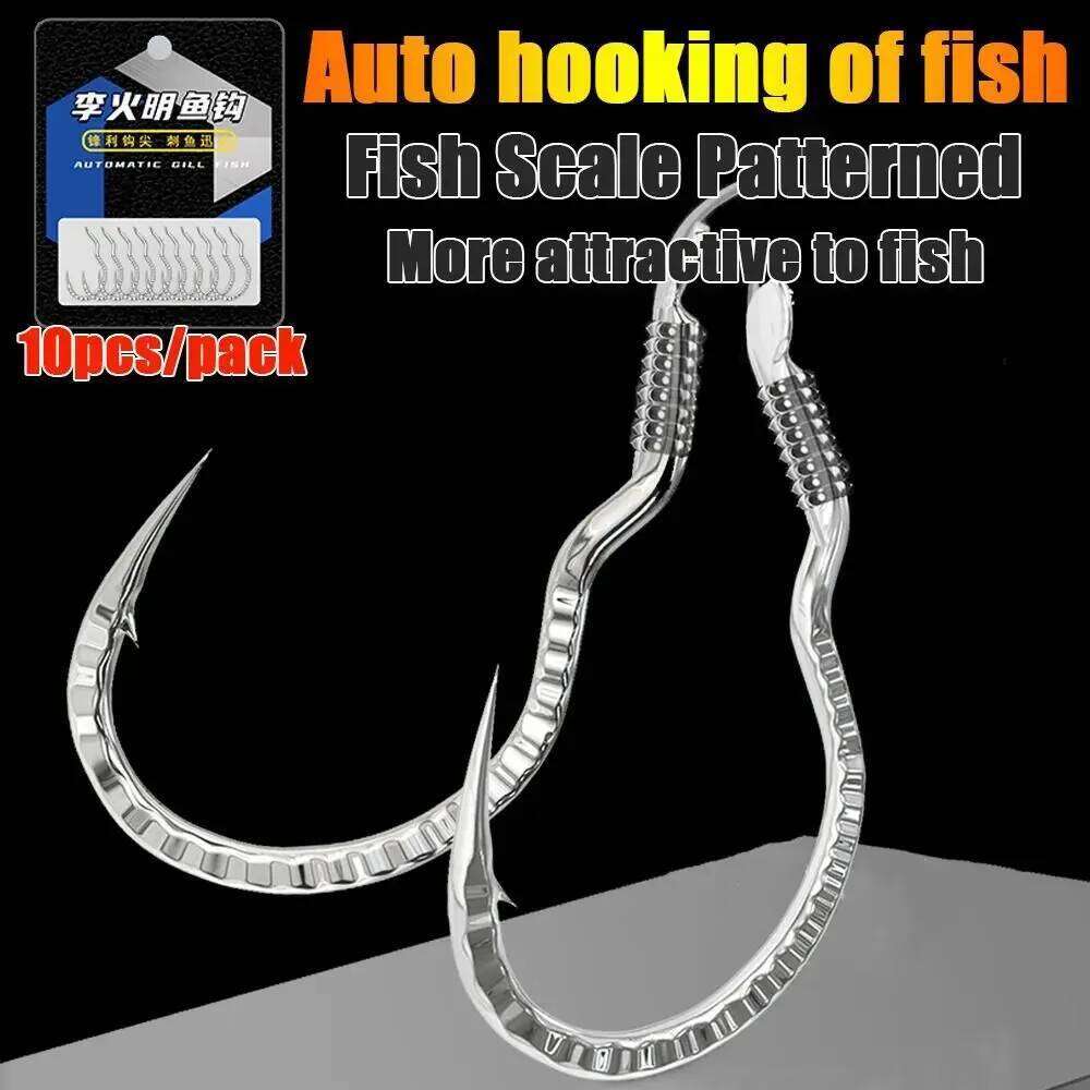 10pcs Fish Scale Patterned High Carbon Steel Hook Sharp Barbed Automatic Flip Fishhook for Carp Fishing Tackle Accessor Y260305