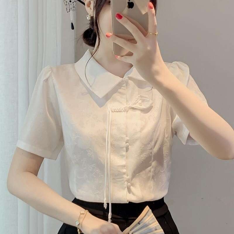 Short Sleeve Shirts Womens Tulle Balloon Sleeve Loose Top Summer Beach Artistic Trend Girlish Feminine Youthful Vacation Travel