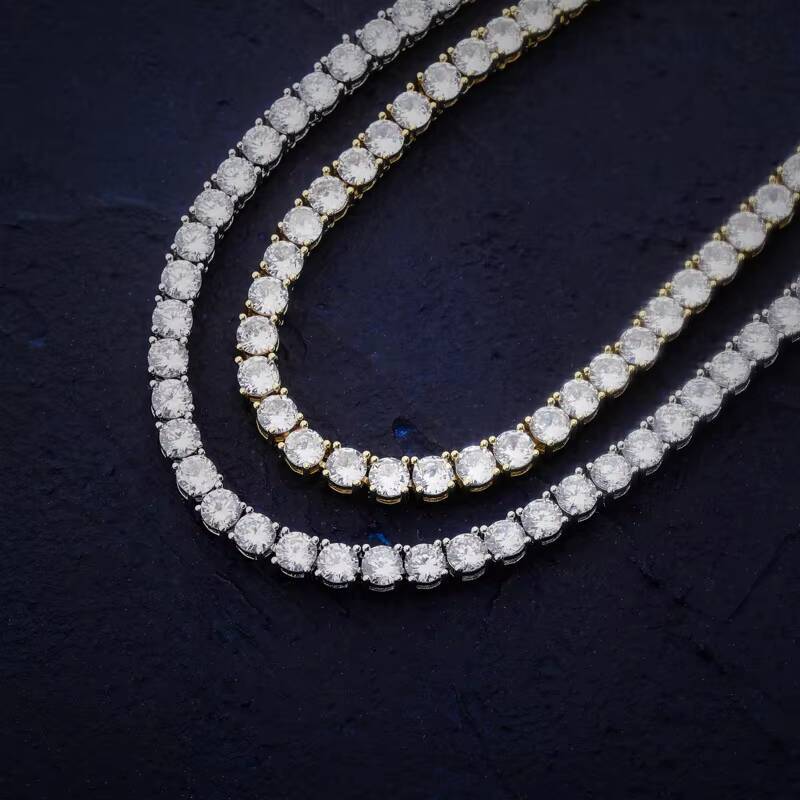 Hip Hop Jewelry Collection Iced Out Gold Plated Tennis Chain Set with 3mm 4mm 5mm White Gold AAA Moissanite