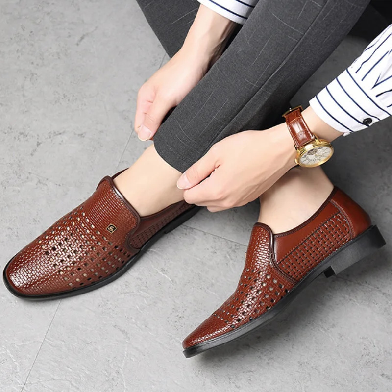 Summer Mens Loafers Breathable Mens Leather Shoes Soft Soles Male Casual Shoes Slip-on Oxford Shoes Business Zapatos De Hombre 260305
