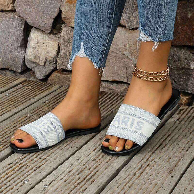 2025 Summer New Women's Fashion Classic Simple Flat Sandals with Alphabet Design for Casual Cooling