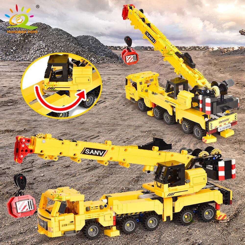 HUIQIBAO MOC Engineering Excavator Crane Truck Building Blocks Vehicle Car Bricks City Construction Toys For Children Boys Z260306