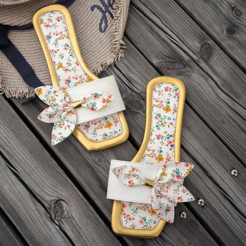 2026 new women's fashionable bow design casual hot selling small floral fresh trendy flat sandals