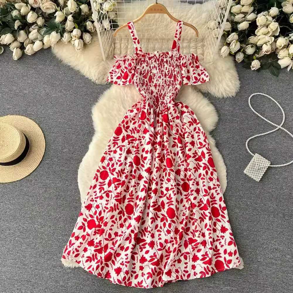YuooMuoo Romantic Floral Print Long Summer Dress Women Fashion Off Shoulders Straps Vacation Beach Dress Korean Party Vestidos X260306